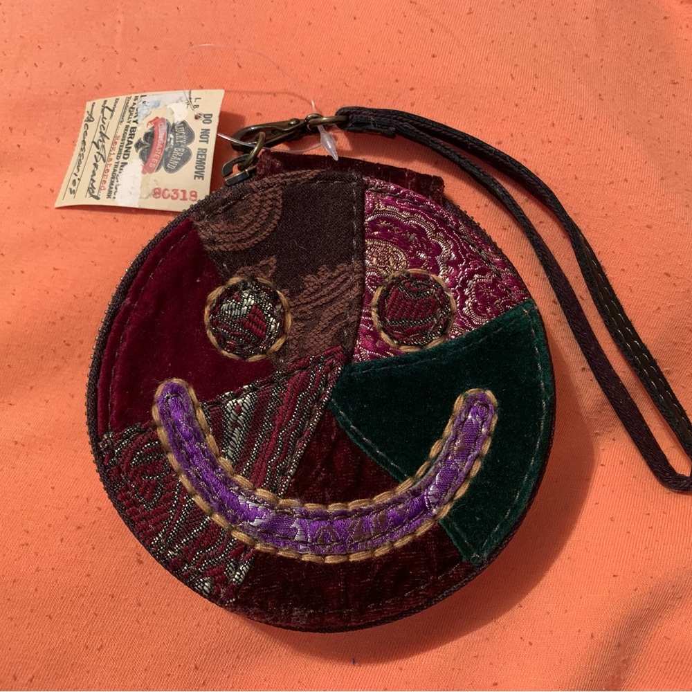 Vintage Lucky Brand Velvet Patchwork Smiley Face coin purse